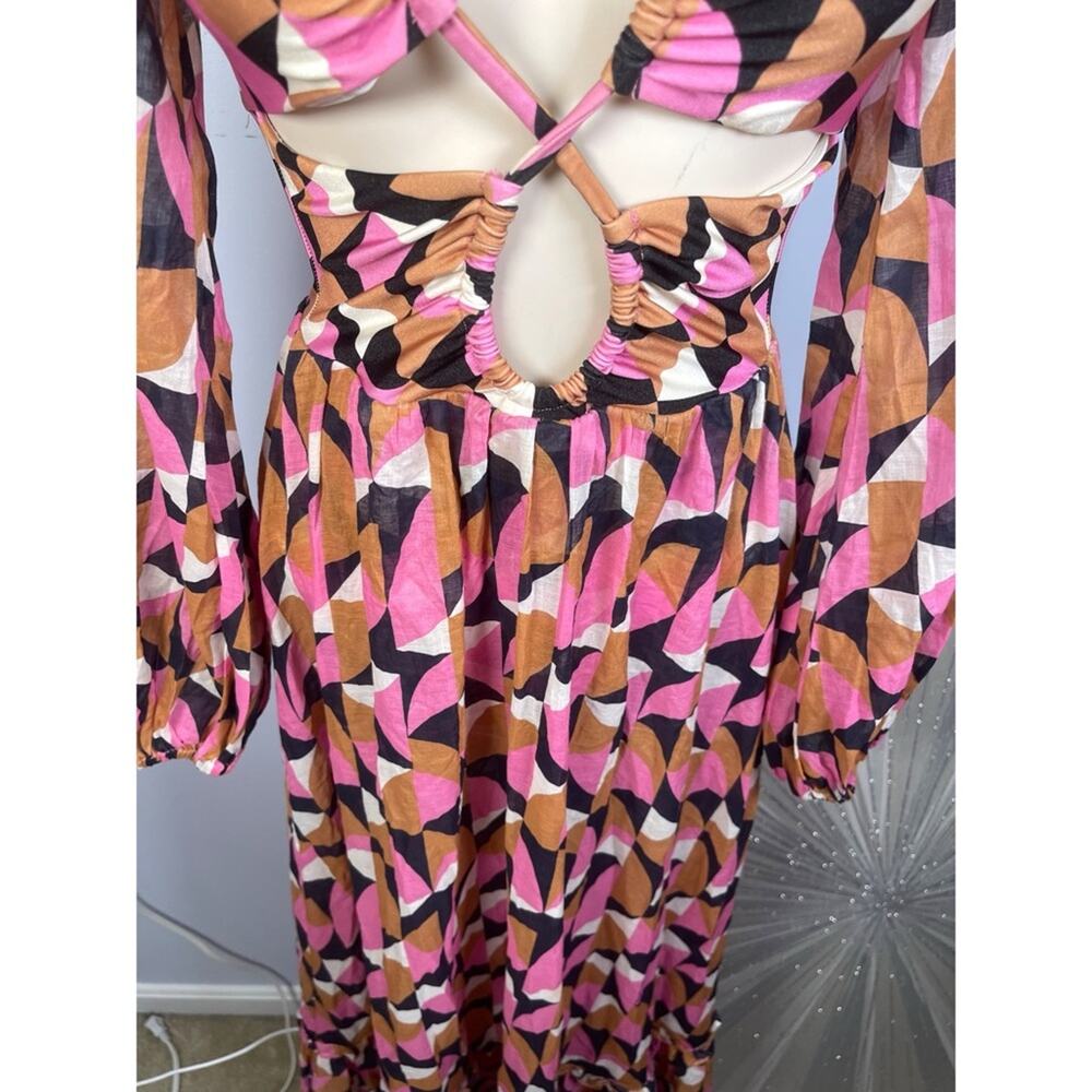 Patbo Plitka Lace Up Long Sleeve Cutout Pink Maxi Dress Size XS - Picture 5 of 11